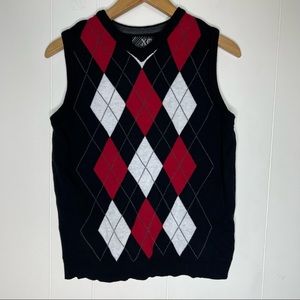 XG Black White and Red Argyle Vest Sz Kids Large V-Neck Vest